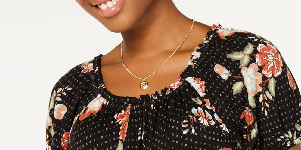 American Rag Women's Floral Pouf Jewel Neck Blouse Evening Top Black