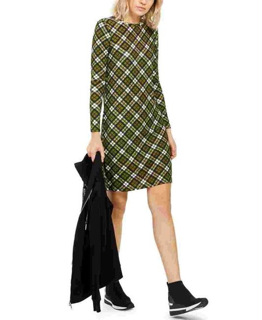 Michael Kors Women's Plaid T-Shirt Dress Green Size Large