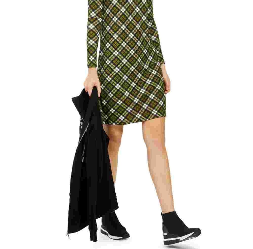 Michael Kors Women's Plaid T-Shirt Dress Green Size Large