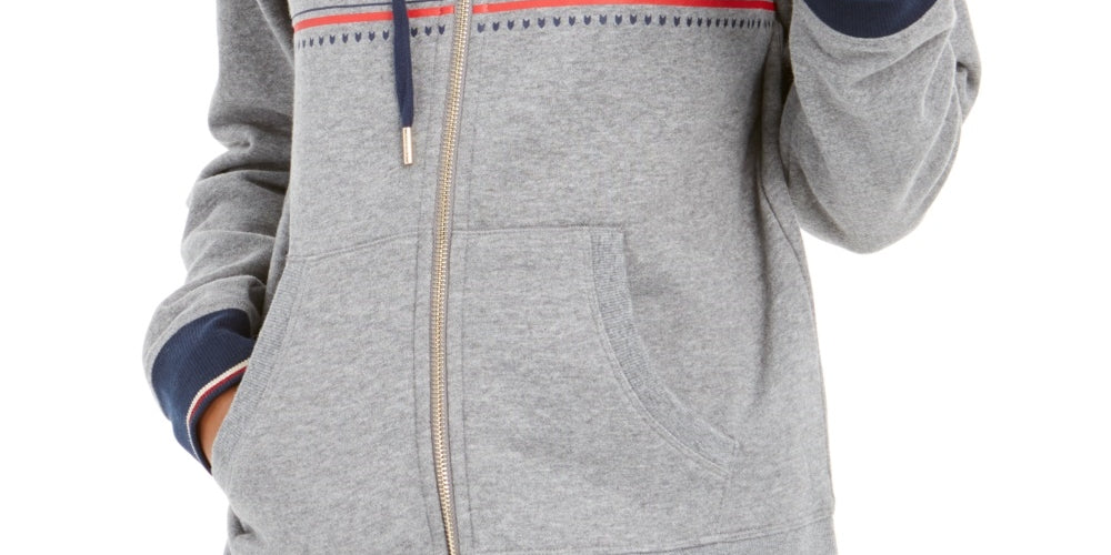 Tommy Hilfiger Women's Sport Zippered Logo Hoodie Gray Size X-Small