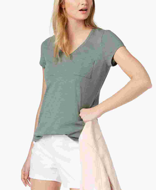 Maison Jules Women's Relaxed Fit Button Front Blouse Green Size X-Small