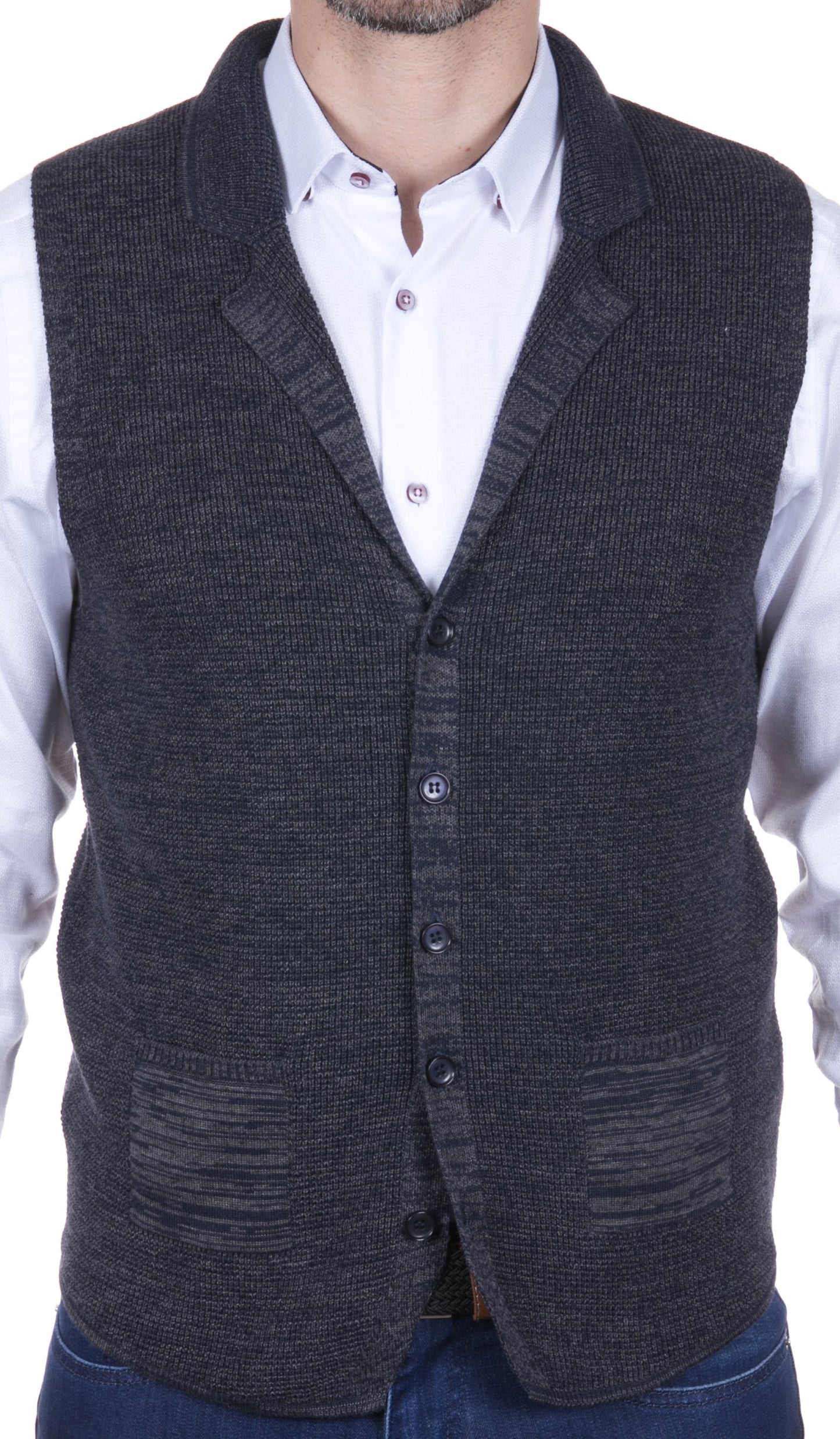 Navy & Dark Grey Melange Weave Vest