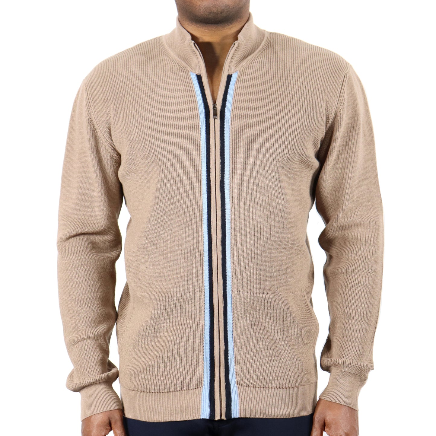 Khaki with Blue & Navy Full Zip