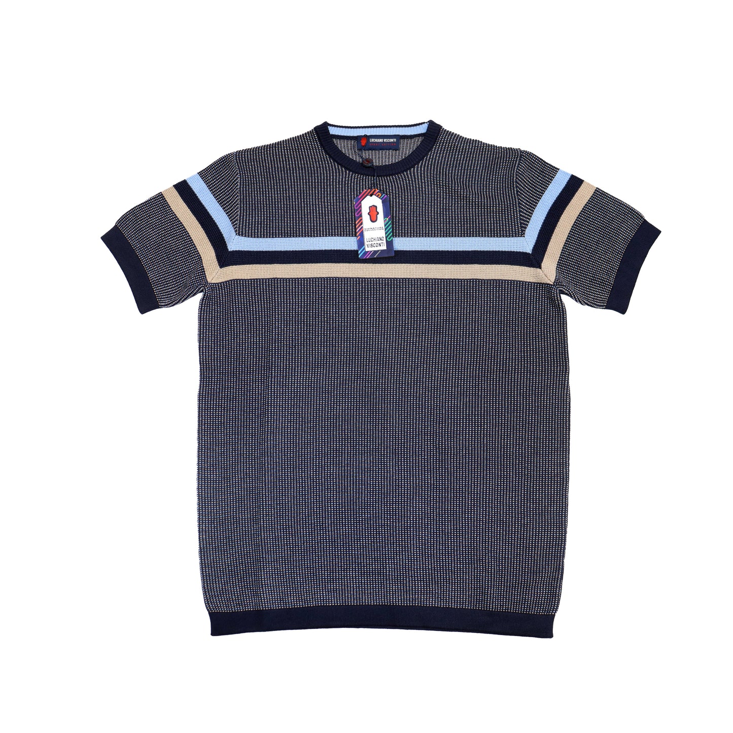 Navy, Beige & Blue Short Sleeve Crewneck