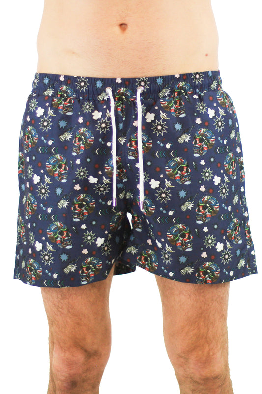 Navy with Multicolor Skulls