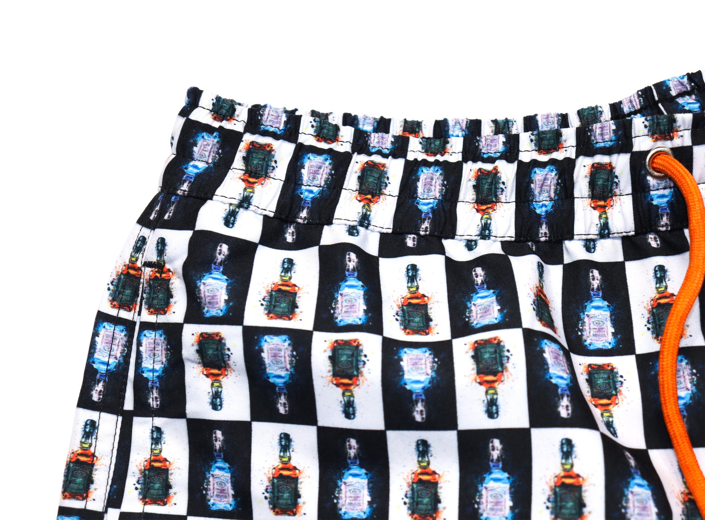 Black & White Whiskey Bottle Swim Trunks