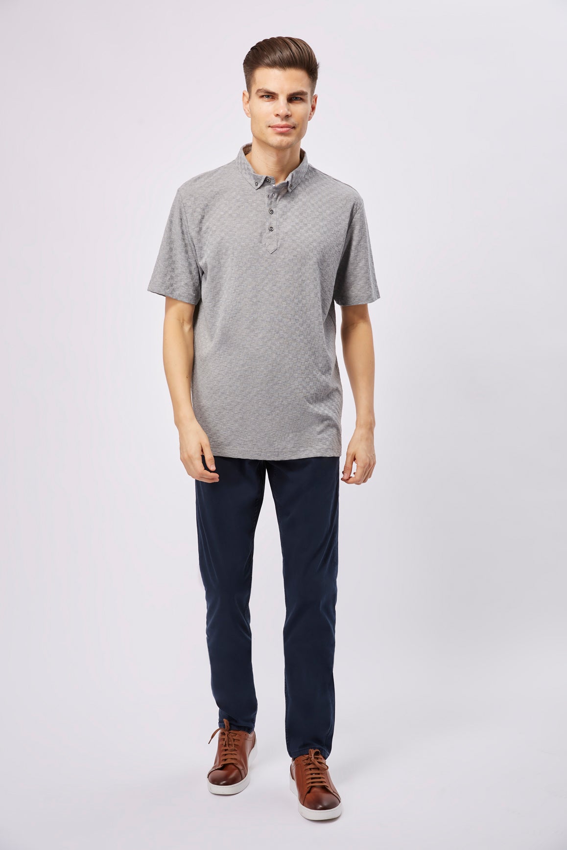 Leo Grey Box Jacquard Polo