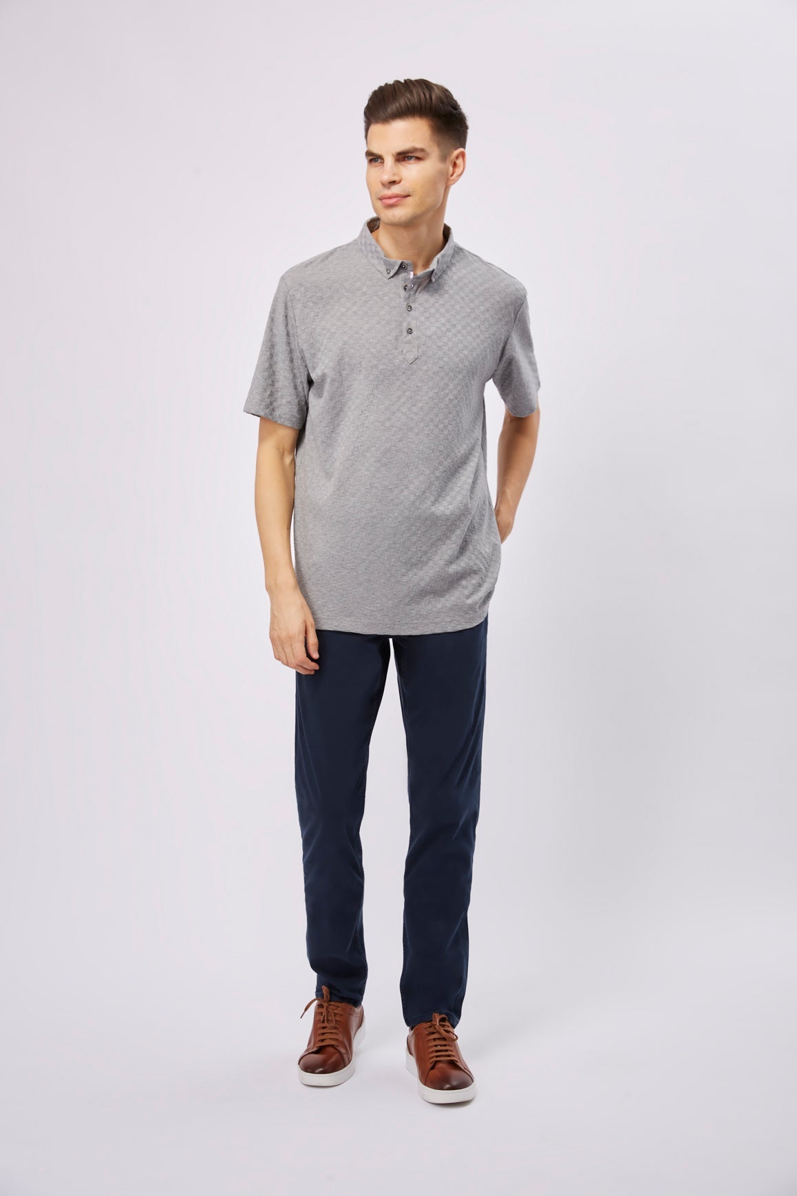 Leo Grey Box Jacquard Polo