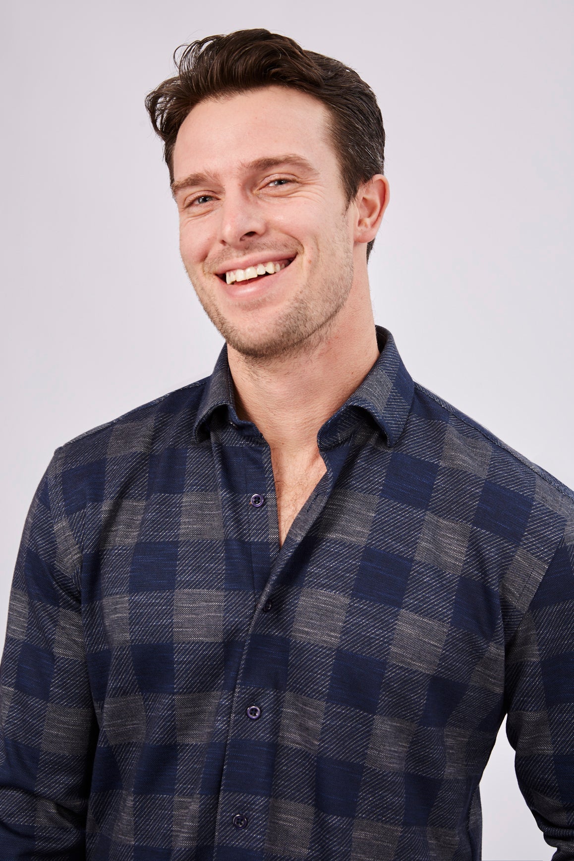 Max Colton James Shirt in Grey Navy Plaid