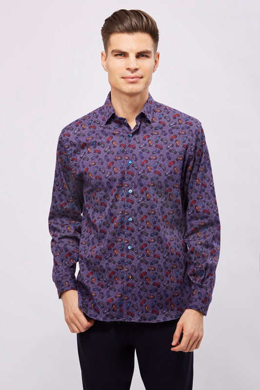 Purple and White Dots with Bicycles Shirt