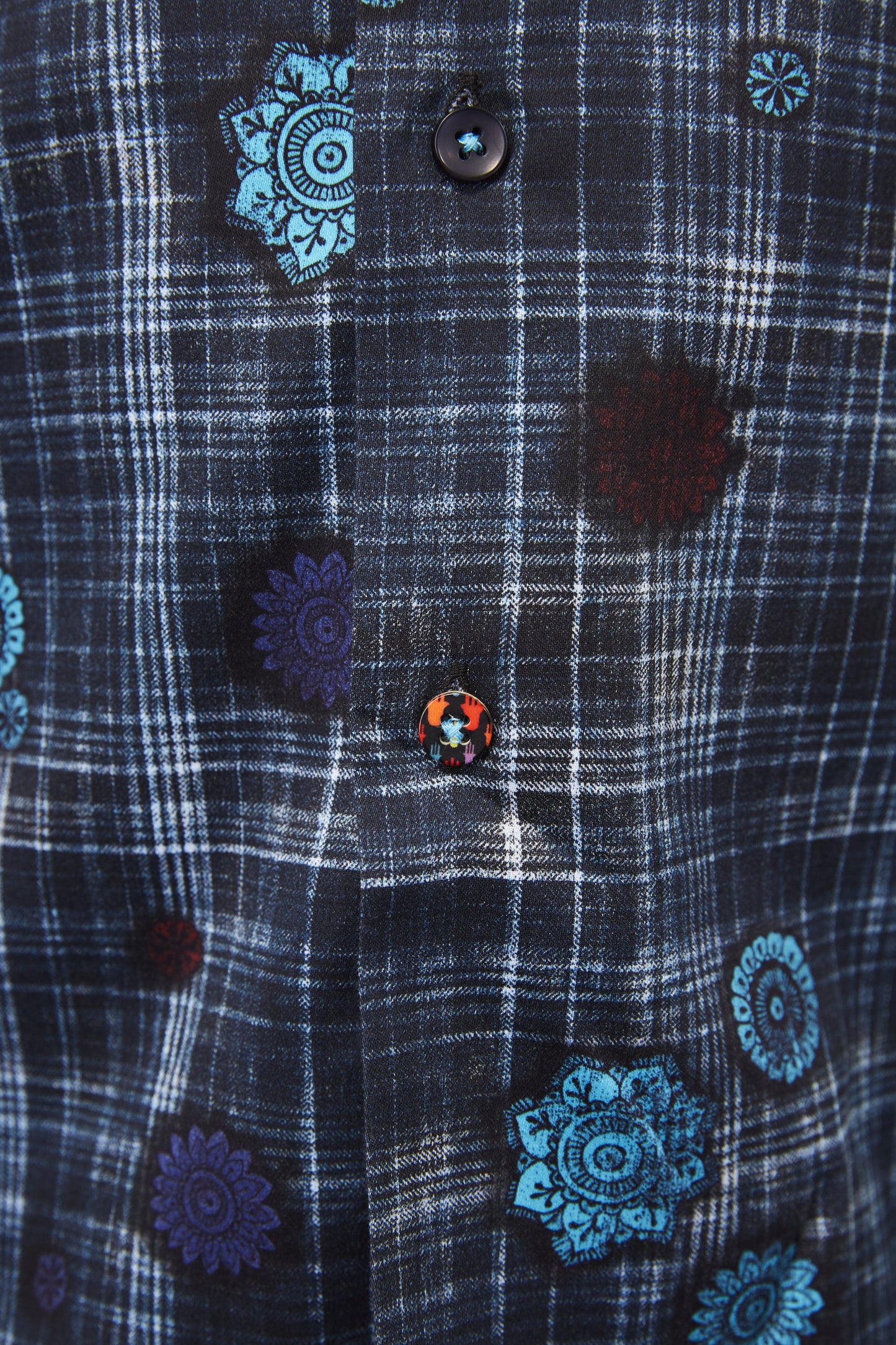 Navy and Black Plaid with Purple and Teal Flowers