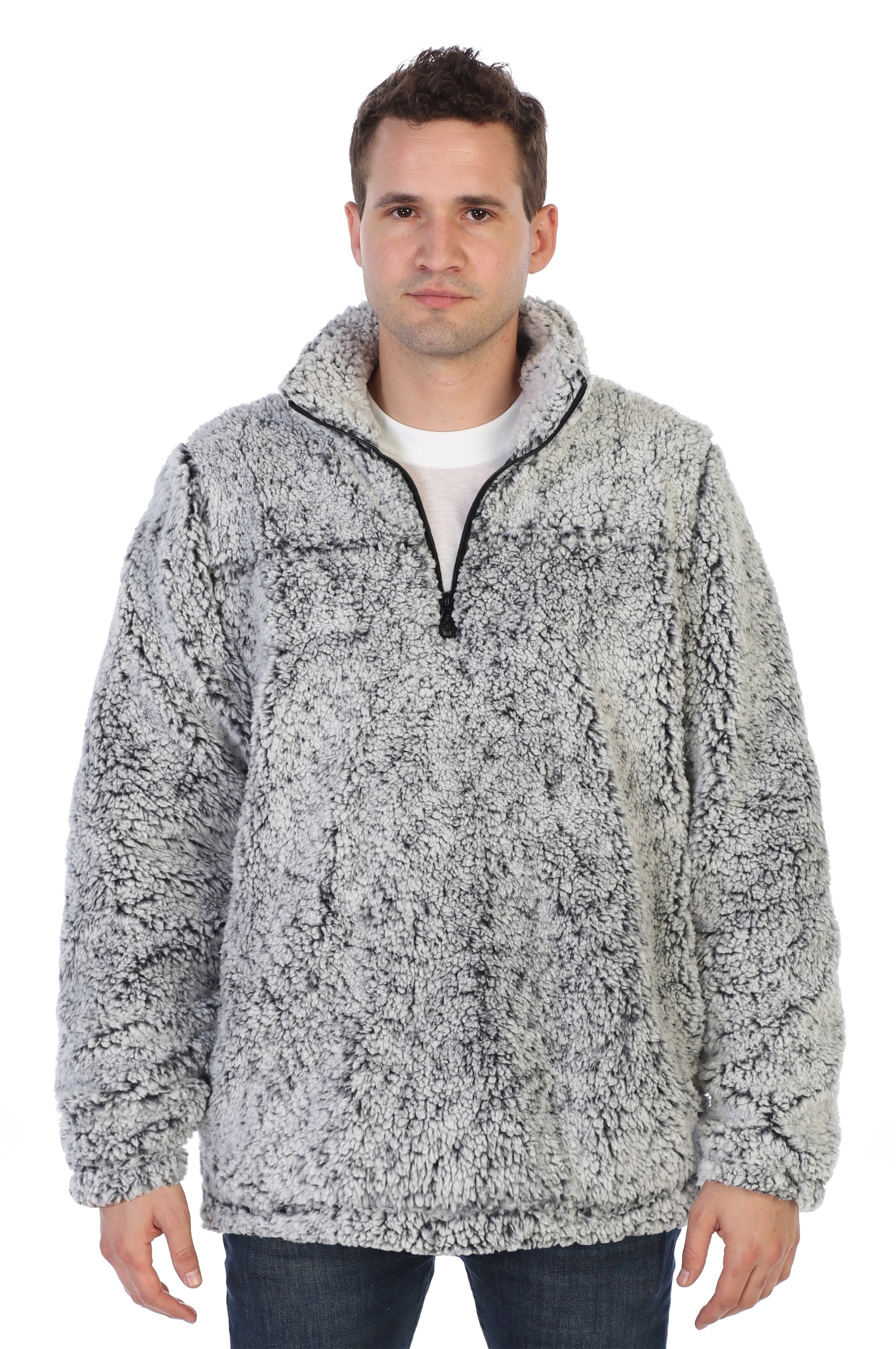 title:Gioberti Men's and Women's Smokey Gray Super Soft Sherpa 1/4 Zip Pullover Sweater;color:Smokey Gray