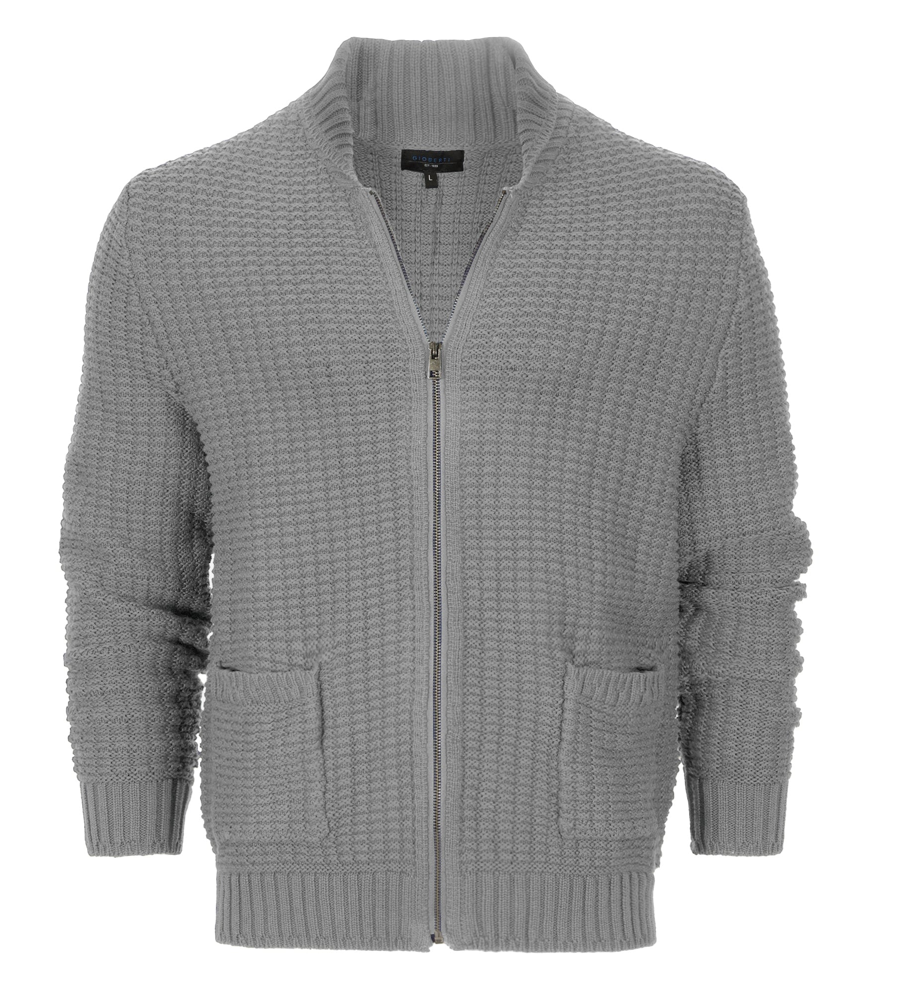 title:Gioberti Men's Stone 100% Cotton Milano Knit Full-Zip Sweater;color:Stone