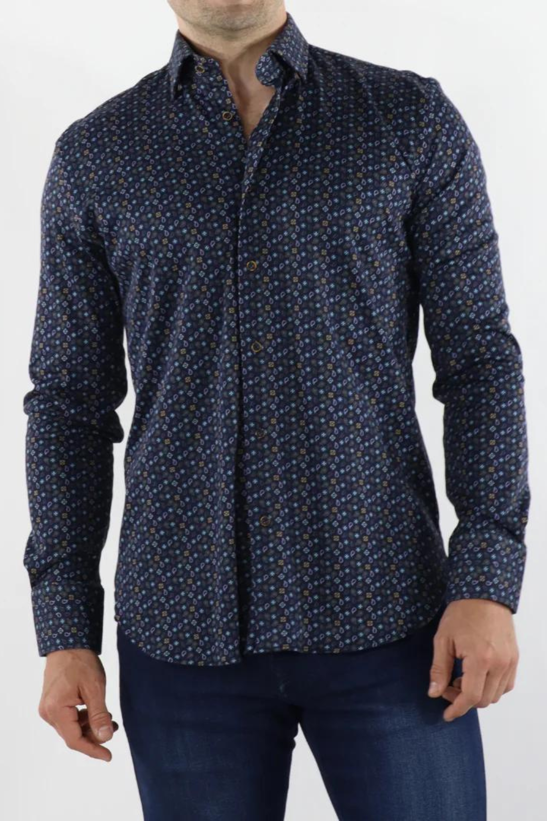 Max Colton James Shirt in Navy Print (Big & Tall)