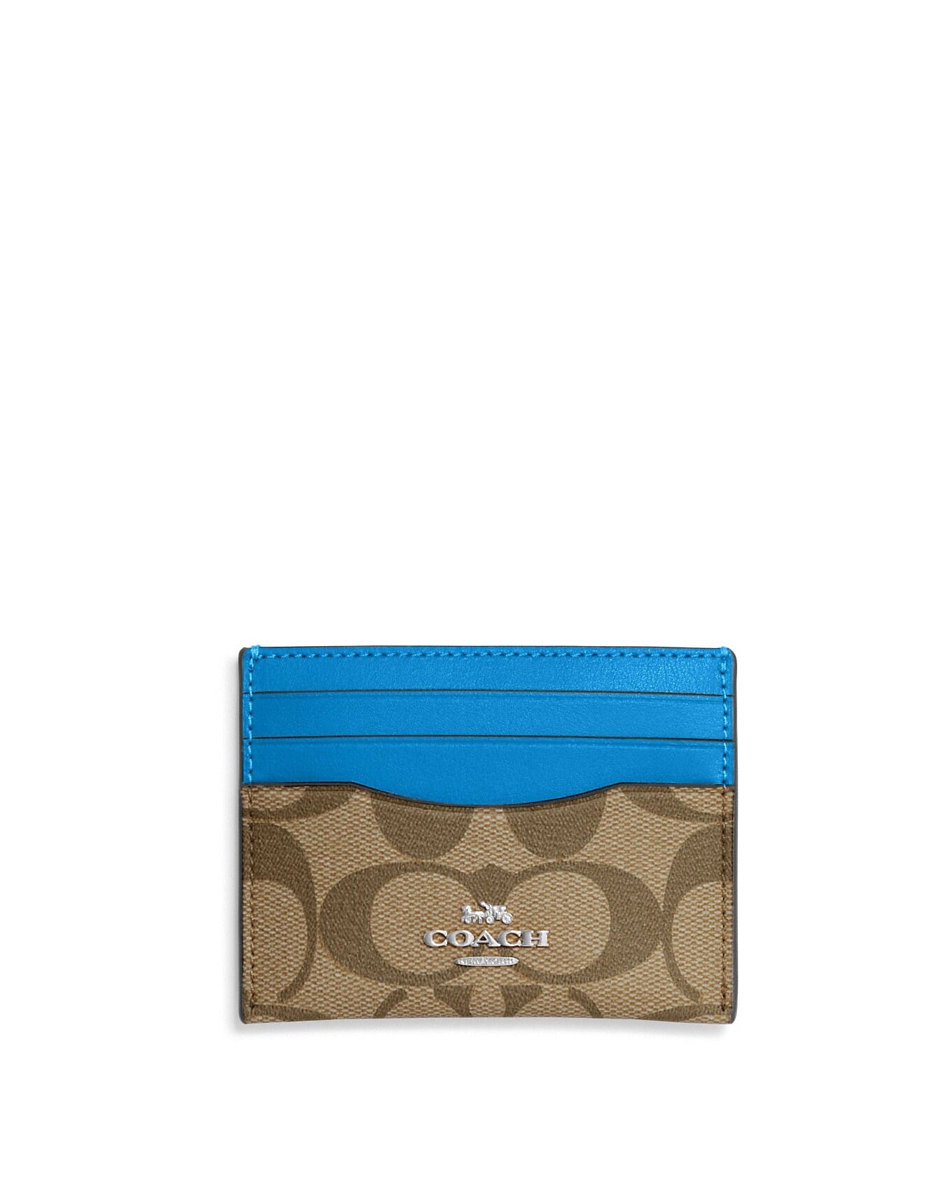 title:Coach Women's Slim Id Card Case In Signature Canvas;color:Khaki / Racer Blue