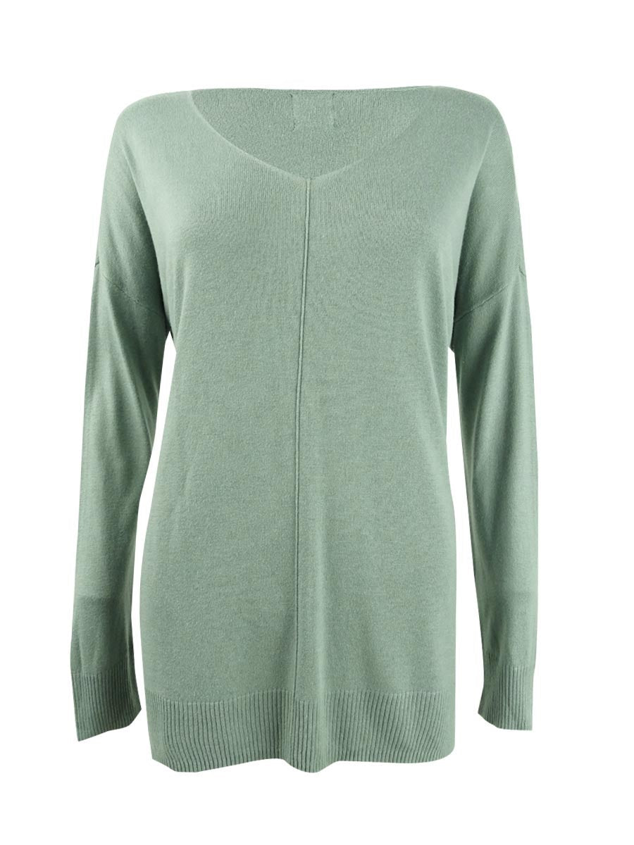 Hippie Rose Juniors' V-Neck Tunic Sweater Green Size X-Small