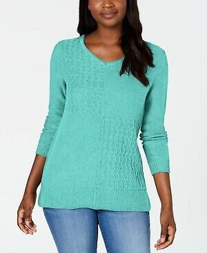 Karen Scott Women's Cotton Mixed-Stitch Sweater Blue Size Small