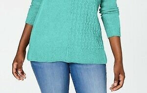 Karen Scott Women's Cotton Mixed-Stitch Sweater Blue Size Small