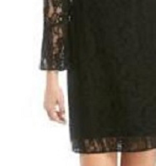 Anne Klein Women's Lace Long Sleeve Jewel Neck Above The Knee Sheath Black Size 2