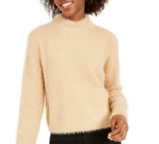 Sun + Moon Women's Fuzzy Mockneck Sweater Brown Size Large