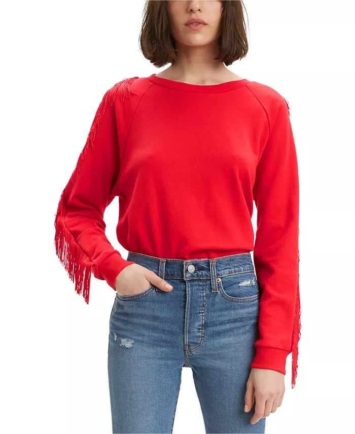 Levi's Women's Fringed Crewneck Sweatshirt Red Size Small