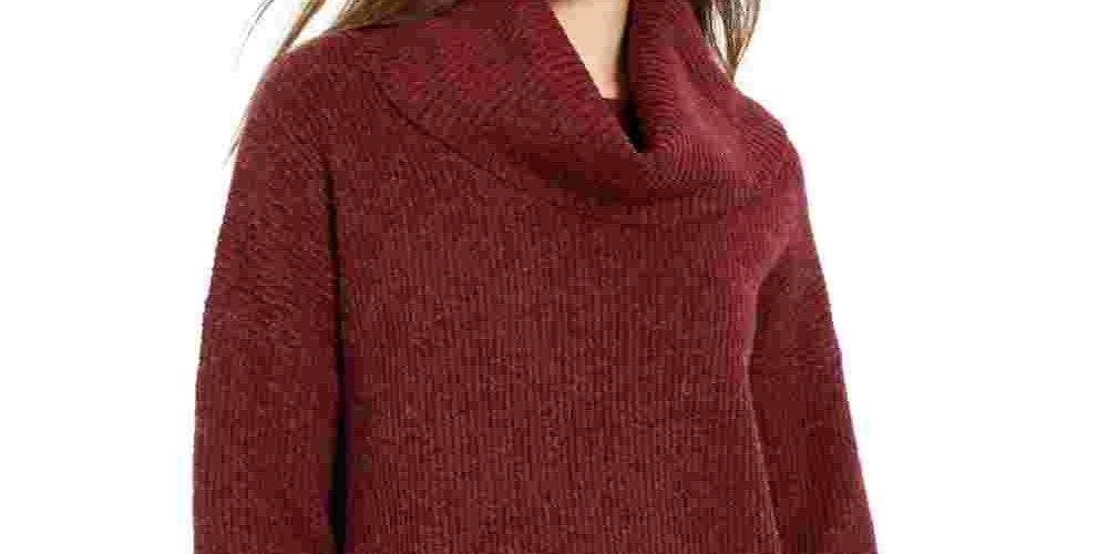 Hippie Rose Women's Burgundy Ribbed Long Sleeve Cowl Neck Sweater Purple Size Large