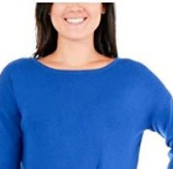 NY Collection Women's Asymmetrical Button Hem Sweater Blue Size Petite Medium