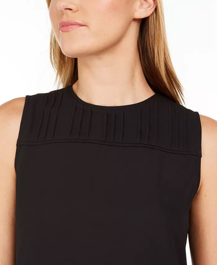 Calvin Klein Women's Sleeveless Pleated Neck Top Black Size Small