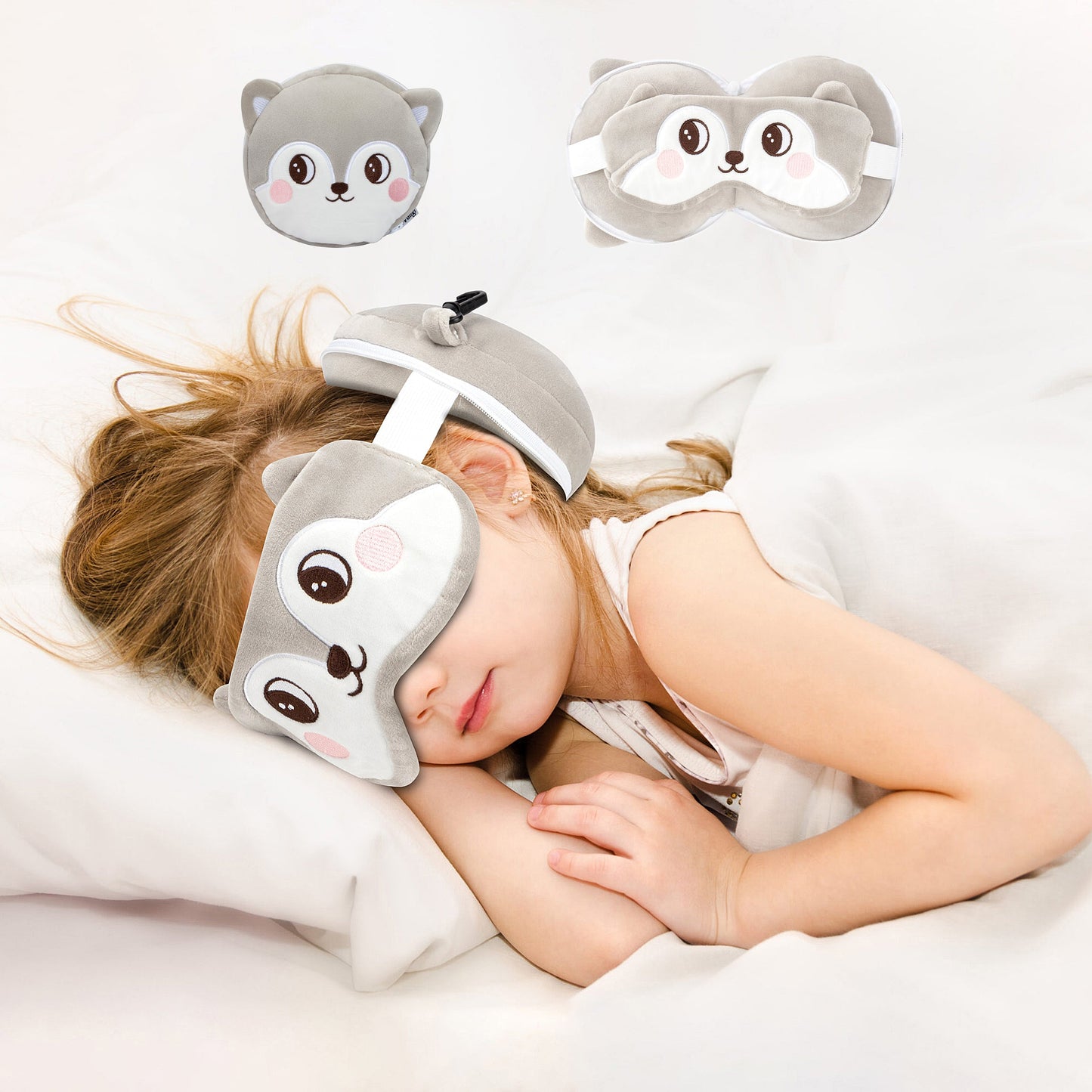 Kids 2-in-1 Travel Pillow and Eye Mask Animal Plush Soft Eye Mask Blindfold for Sleeping, Nights and Travel