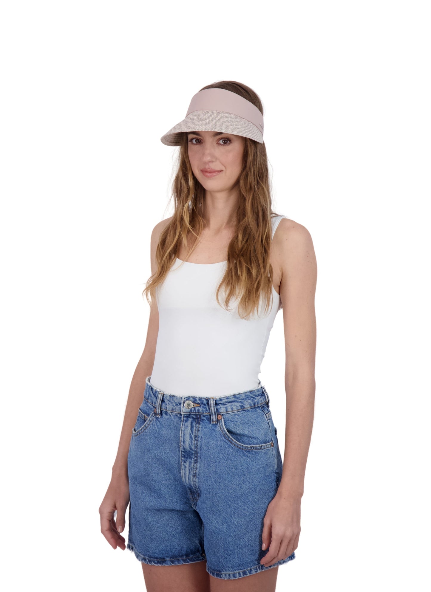 Tahari Women's Marled Straw Visor Hat with Fabric Band