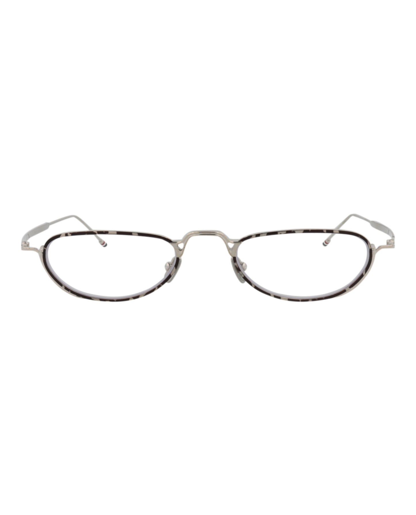 title:Thom Browne Round-Frame Metal Optical Frames;color:Tortoise Silver Transparent