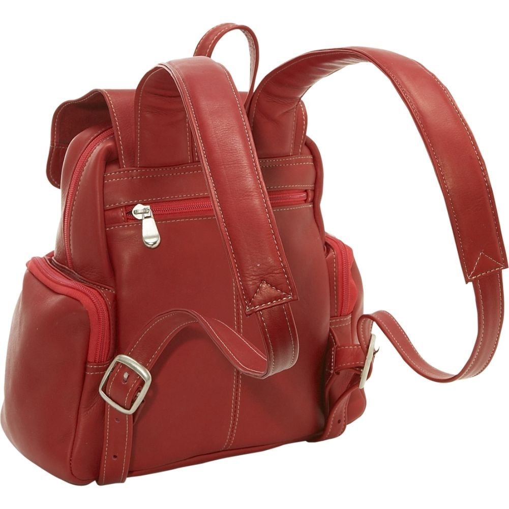 title:Le Donne Leather Womens Multi Pocket Backpack;color:RED