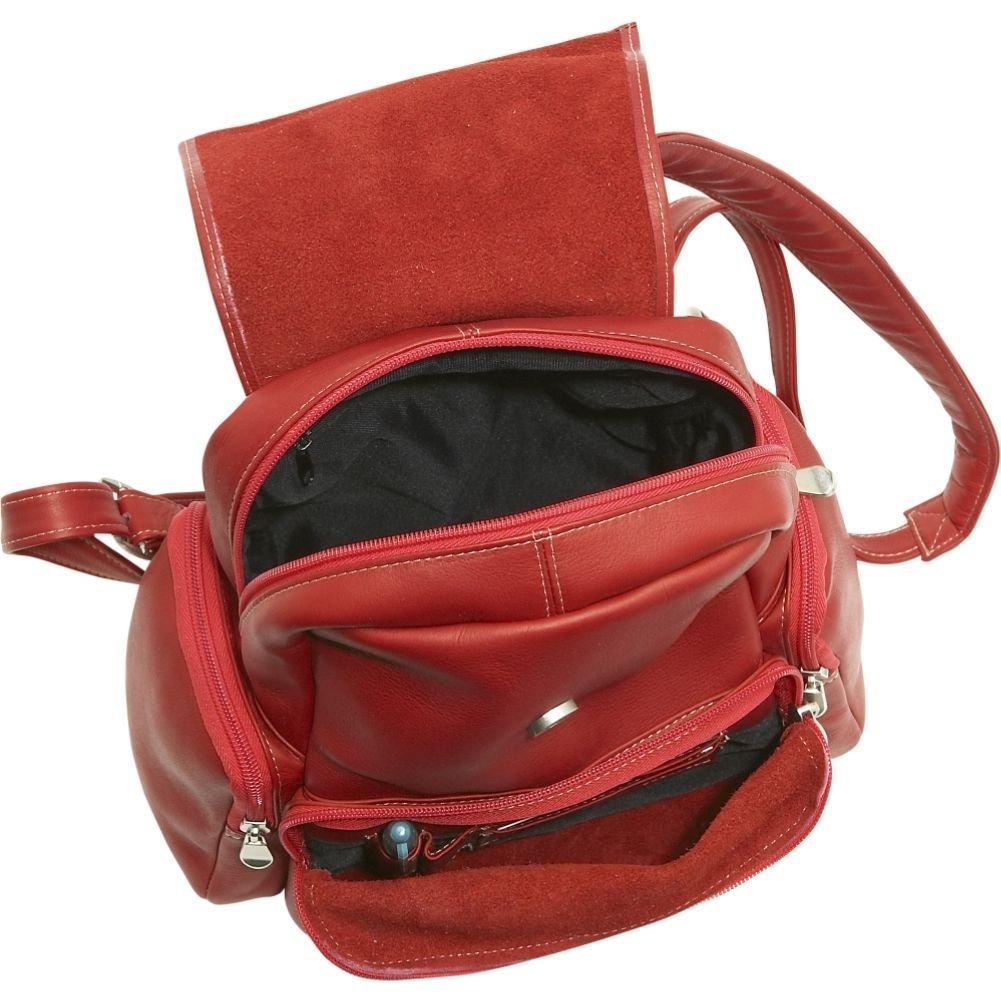 title:Le Donne Leather Womens Multi Pocket Backpack;color:RED