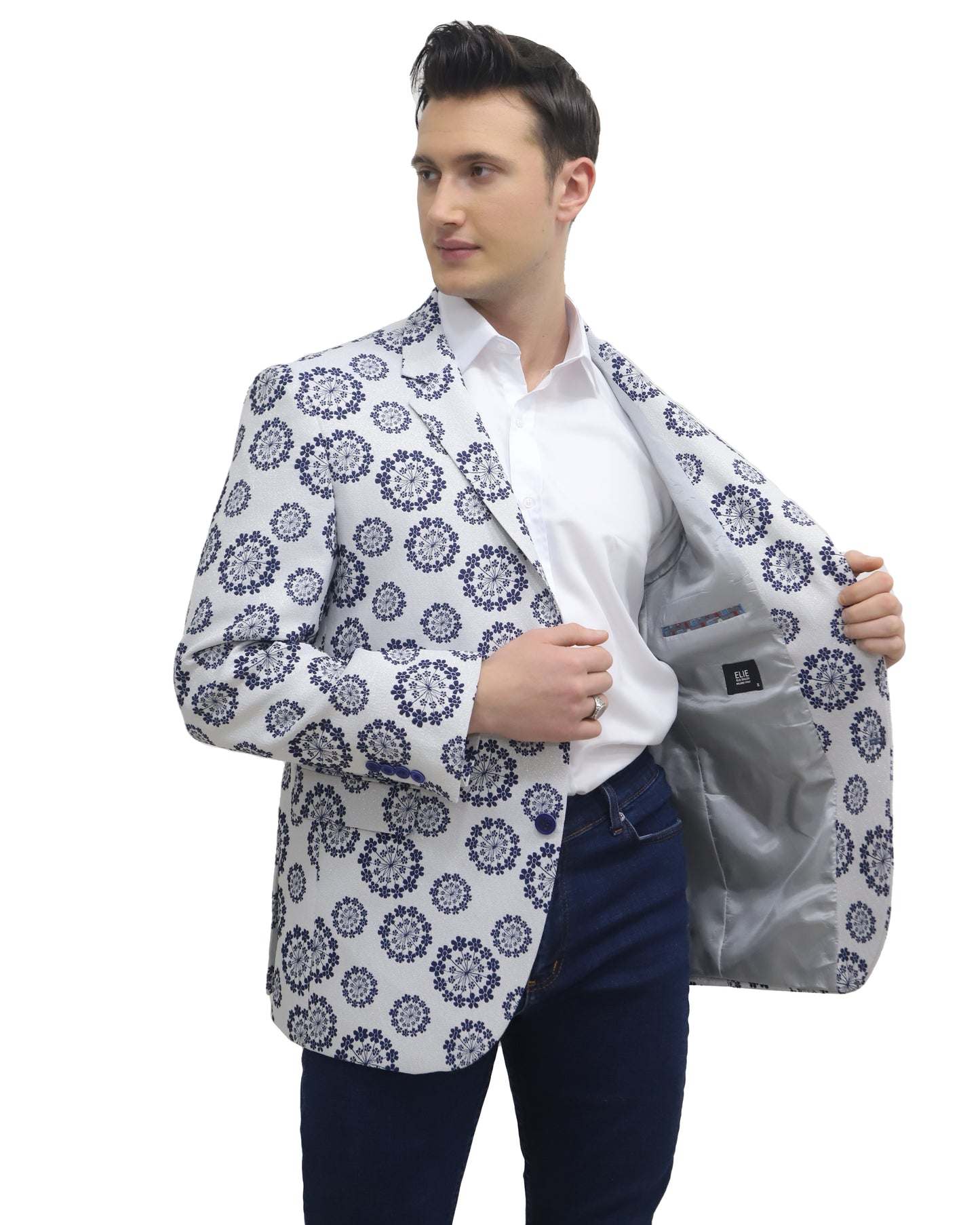 title:ELIE BALLEH Navy Floral mens blazer jacket;color:Navy