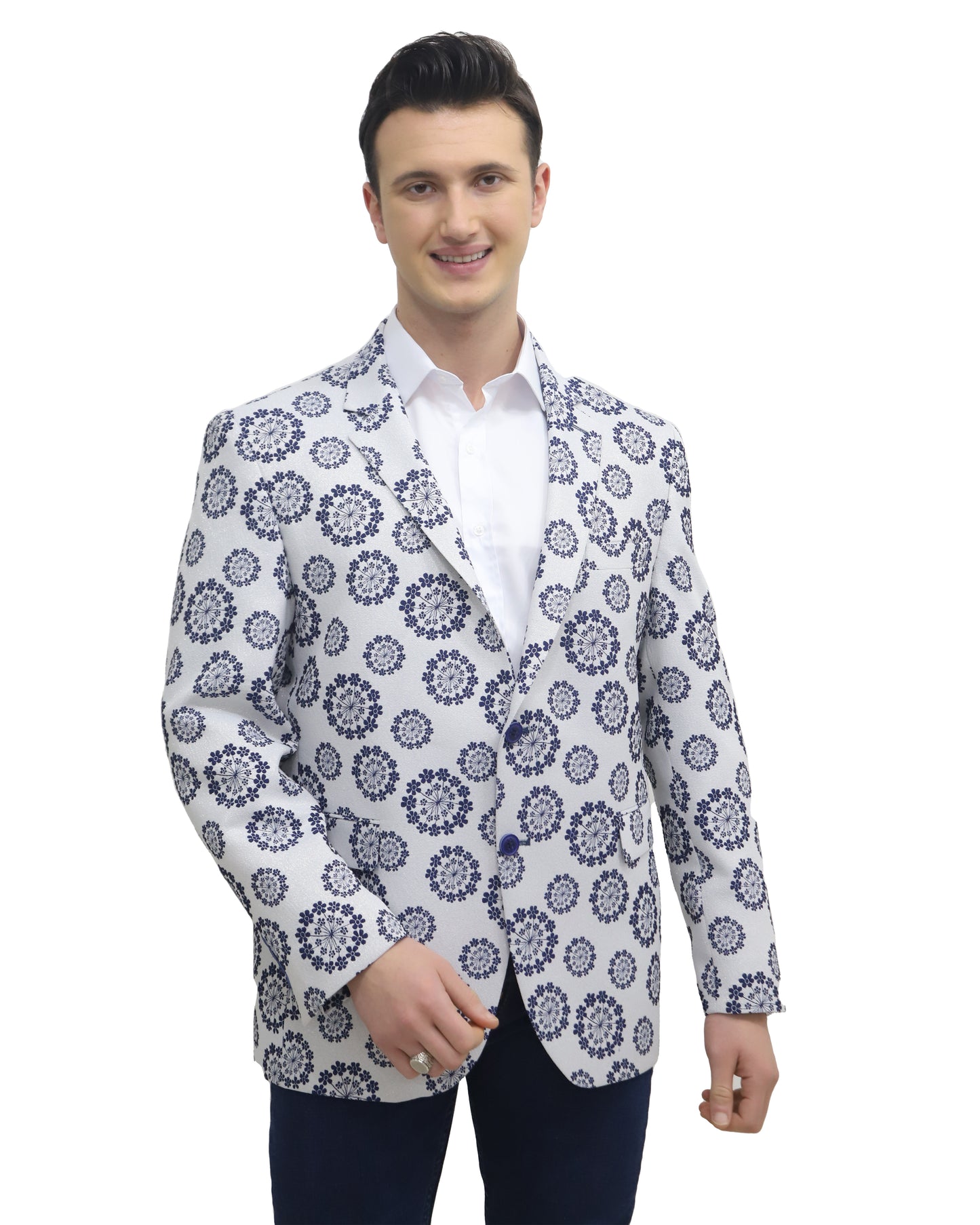 title:ELIE BALLEH Navy Floral mens blazer jacket;color:Navy