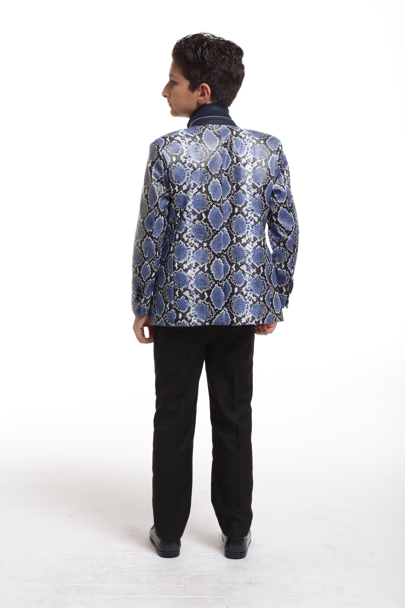 title:ELIE BALLEH Boys NAVY Sustainable Snake Skin Print Blazer JACKET;color:NAVY