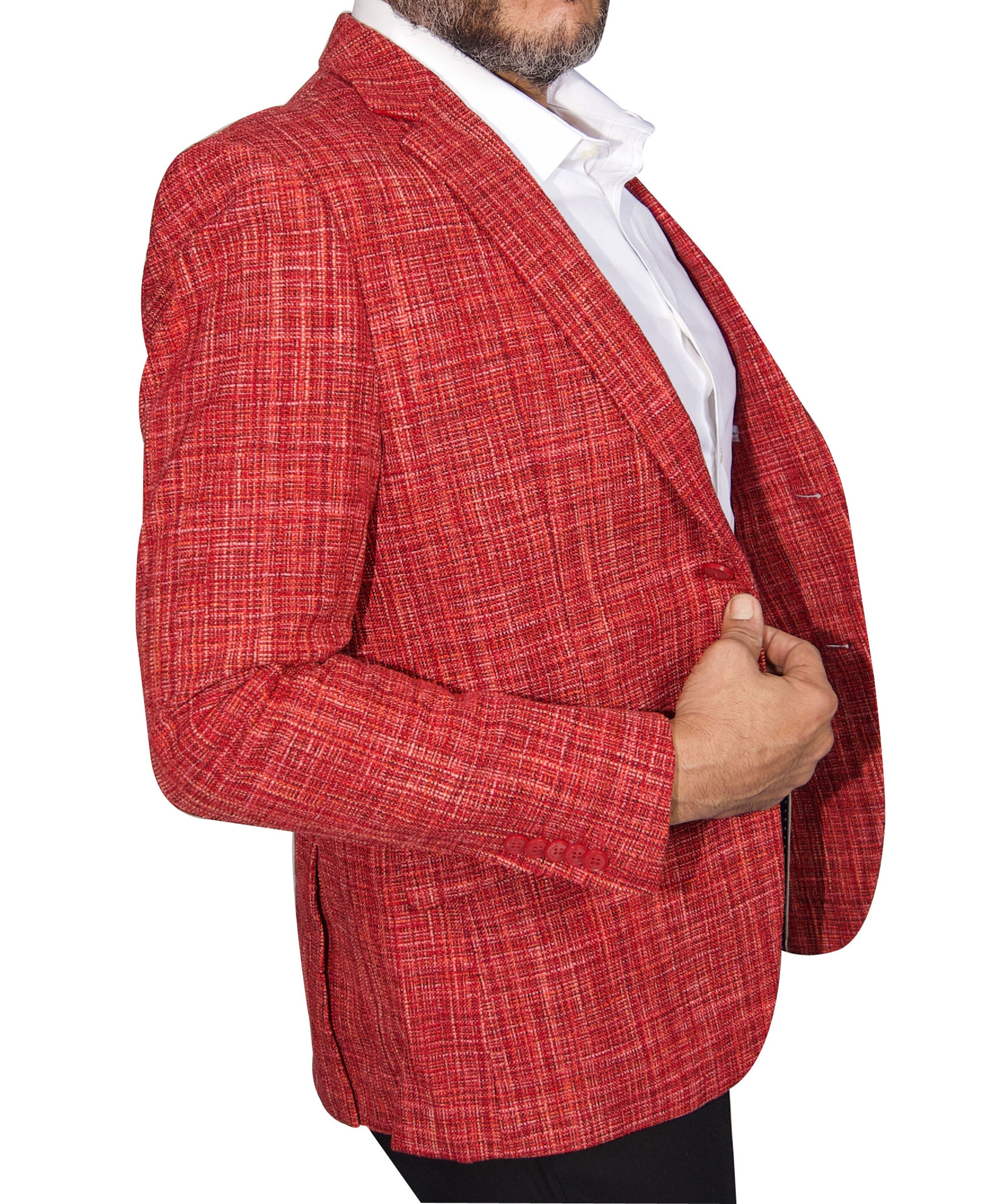 title:ELIE BALLEH Men's Red Textured Single Breasted Blazer;color:RED