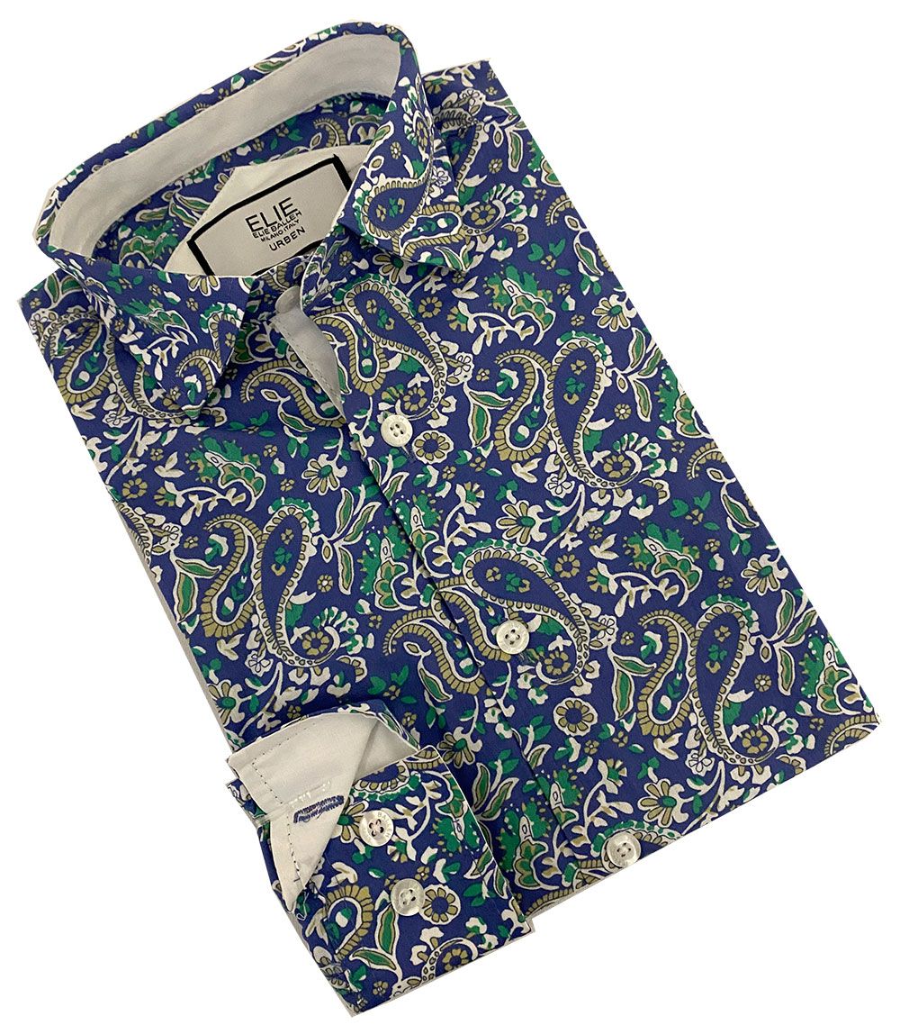 title:ELIE BALLEH Boys BLUE Paisley Button Down SHIRT;color:BLUE