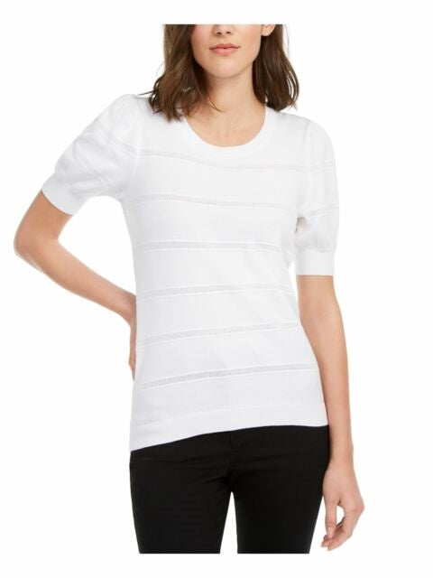 Maison Jules Women's Puff Sleeve Sweater White Size Medium