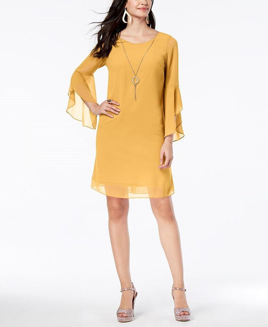 Thalia Sodi Women's Flared-Sleeve Necklace Dress Dark Yellow Size Extra Large