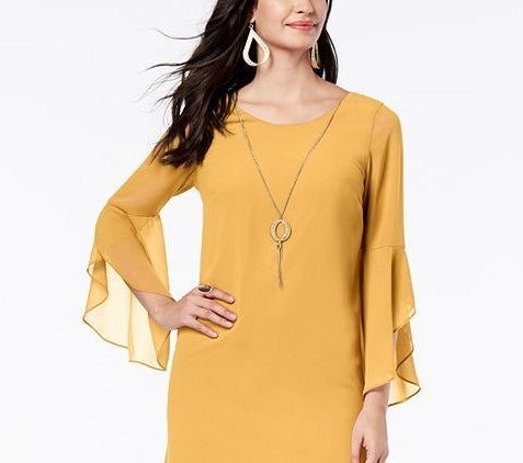 Thalia Sodi Women's Flared-Sleeve Necklace Dress Dark Yellow Size Extra Large