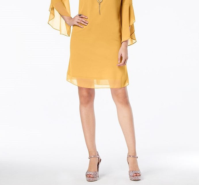 Thalia Sodi Women's Flared-Sleeve Necklace Dress Dark Yellow Size Extra Large