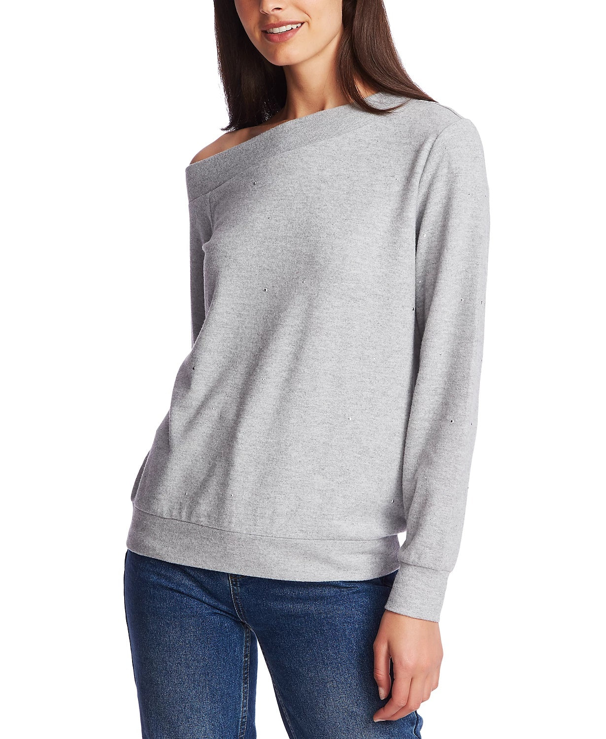 1.STATE Women's Crystal Detail Off The Shoulder Sweater Gray