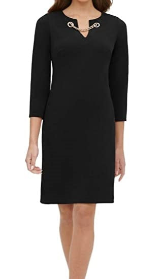 Tommy Hilfiger Women's Grommet-Neck Shift Dress Black Size 16