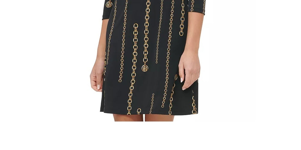 Tommy Hilfiger Women's Chain-Print Jersey Dress Gray Size 2
