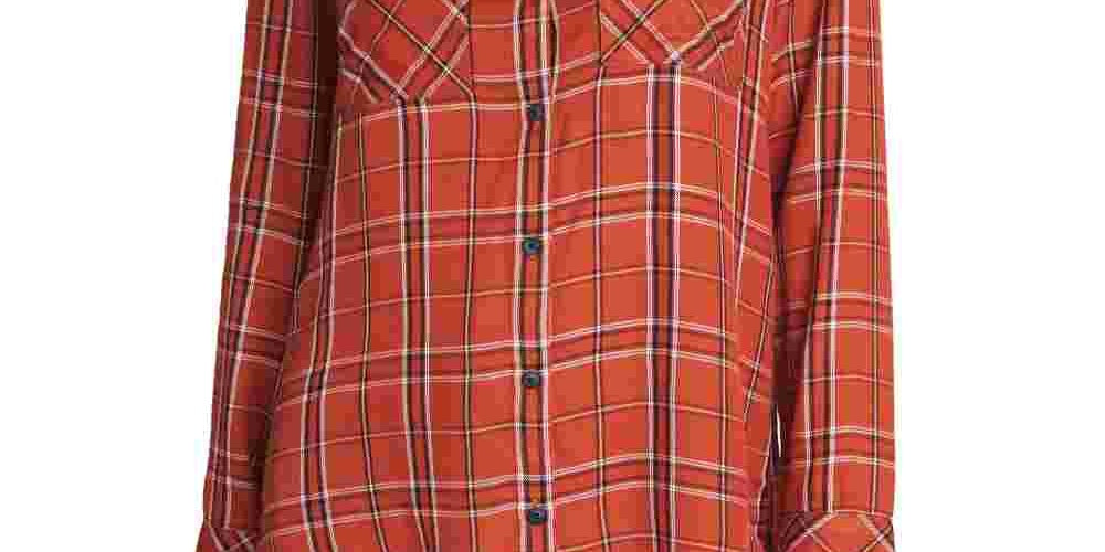 Sanctuary Women's Plaid Long Sleeve Collared Button Up Top Orange Size X-Small