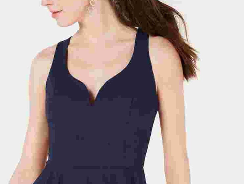 B Darlin Women's Navy Cut Out Sleeveless V Neck Above The Knee Fit + Flare Dress Navy size 13\14