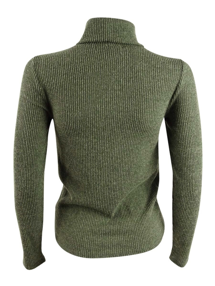 Crave Fame Junior's Cozy Twist Front Turtleneck Top Green Size Large