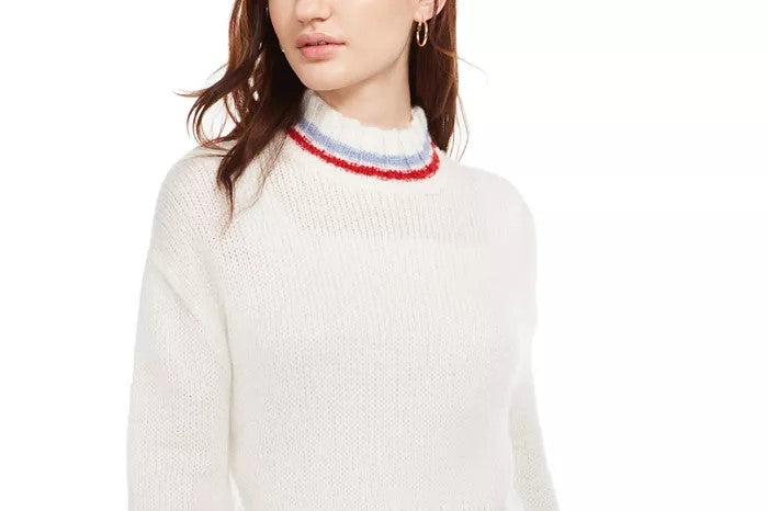 Planet Gold Juniors' Turtleneck Cropped Sweater White Size Large