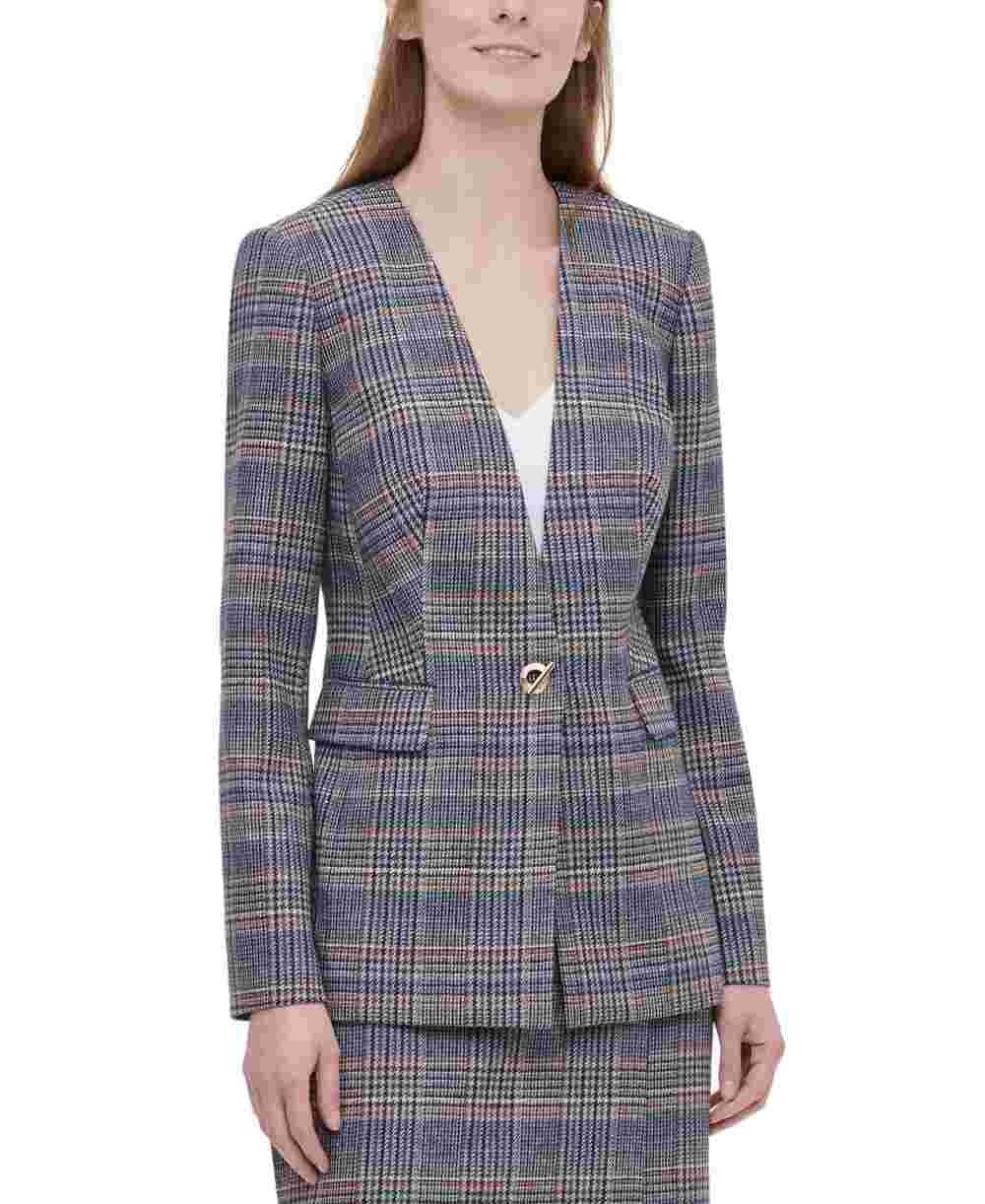 Calvin Klein Women's Plaid Tweed Blazer Brown Size 4